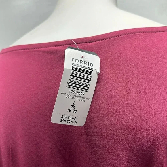 Torrid Midi Dress Studio Knit Surplice Puff Sleeve Purple Plus Pink Size New 2X - Picture 8 of 12